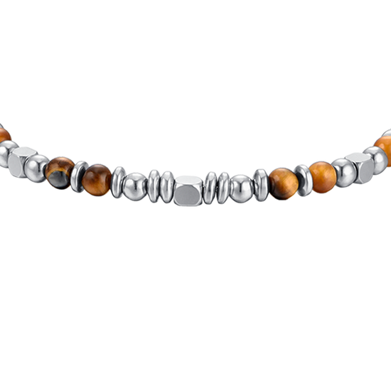 BRACCIALE BAMBINO IN ACCIAIO CON PIETRE OCCHIO DI TIGRE E GRIGIE