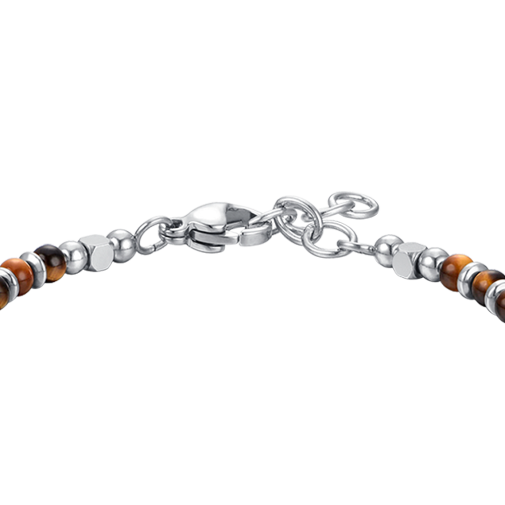 BRACCIALE BAMBINO IN ACCIAIO CON PIETRE OCCHIO DI TIGRE E GRIGIE