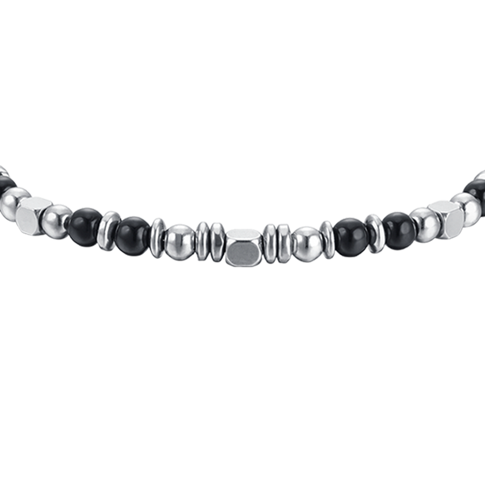BRACCIALE BAMBINO IN ACCIAIO CON PIETRE NERE E GRIGIE