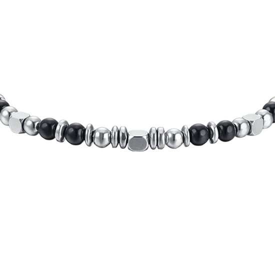 BRACCIALE BAMBINO IN ACCIAIO CON PIETRE NERE E GRIGIE