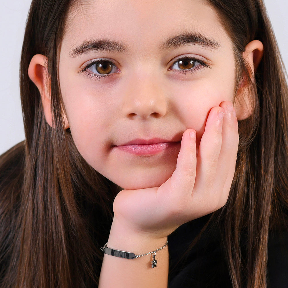 BRACCIALE BAMBINA IN ACCIAIO CON STELLA E PIASTRA