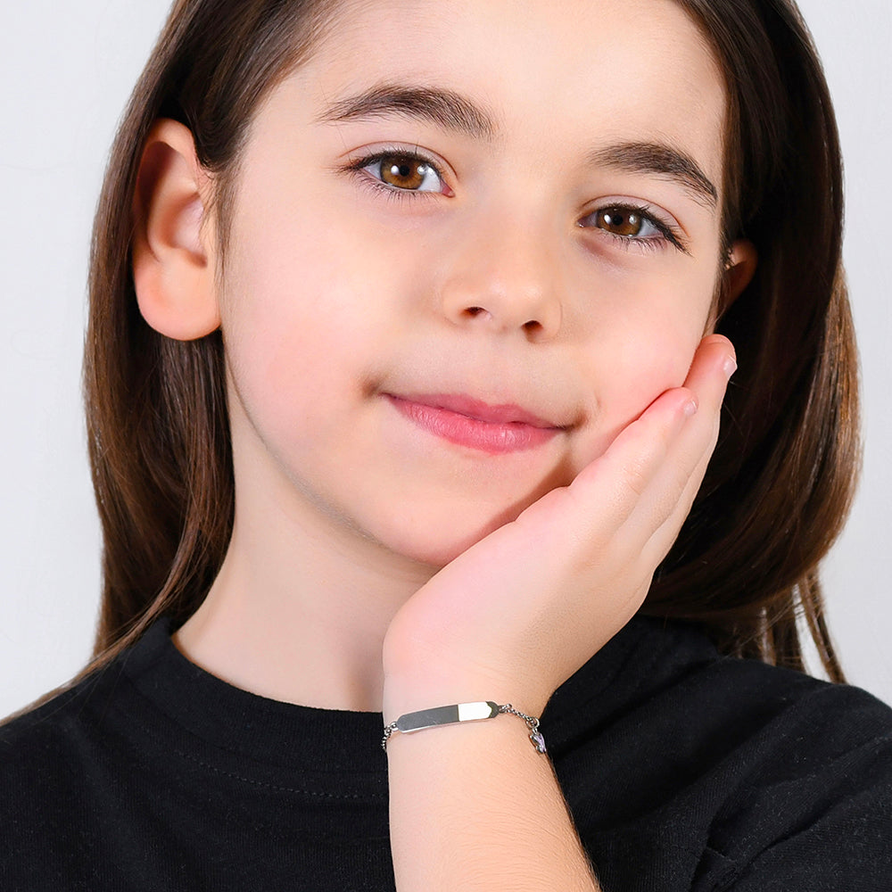 BRACCIALE BAMBINA IN ACCIAIO SMALTO VIOLA E PIASTRA