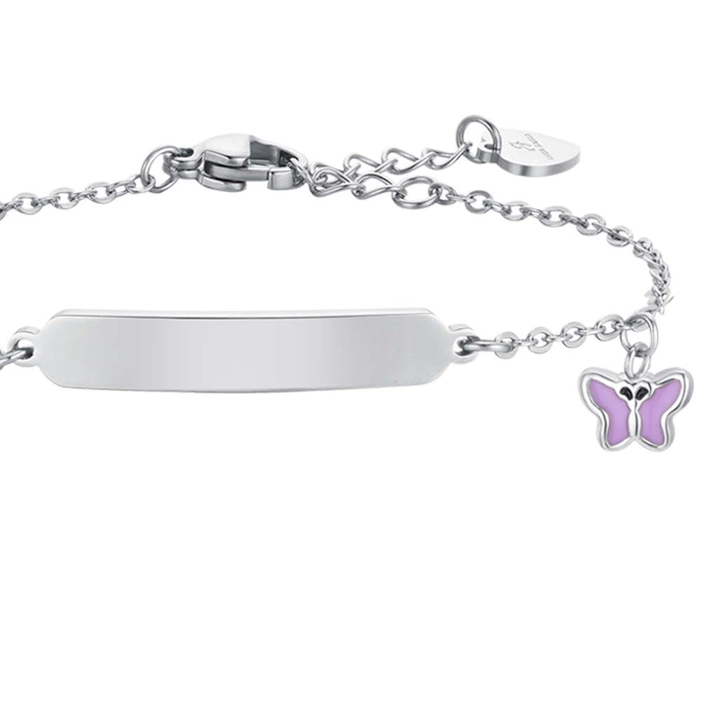 BRACCIALE BAMBINA IN ACCIAIO SMALTO VIOLA E PIASTRA