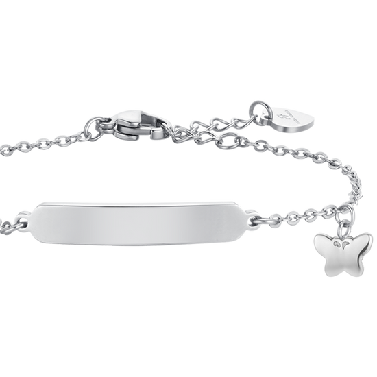 BRACCIALE BAMBINA IN ACCIAIO CON FARFALLE E PIASTRA