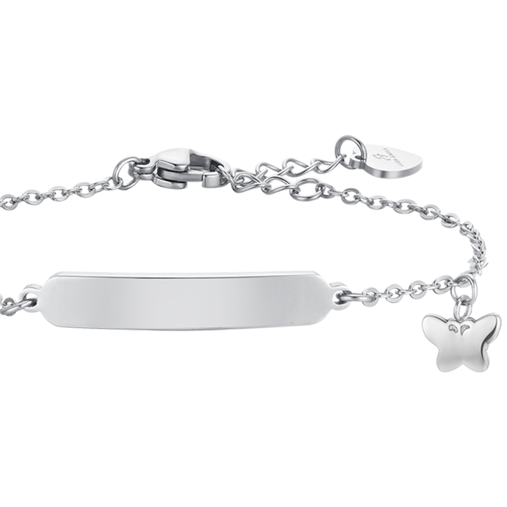 BRACCIALE BAMBINA IN ACCIAIO CON FARFALLE E PIASTRA
