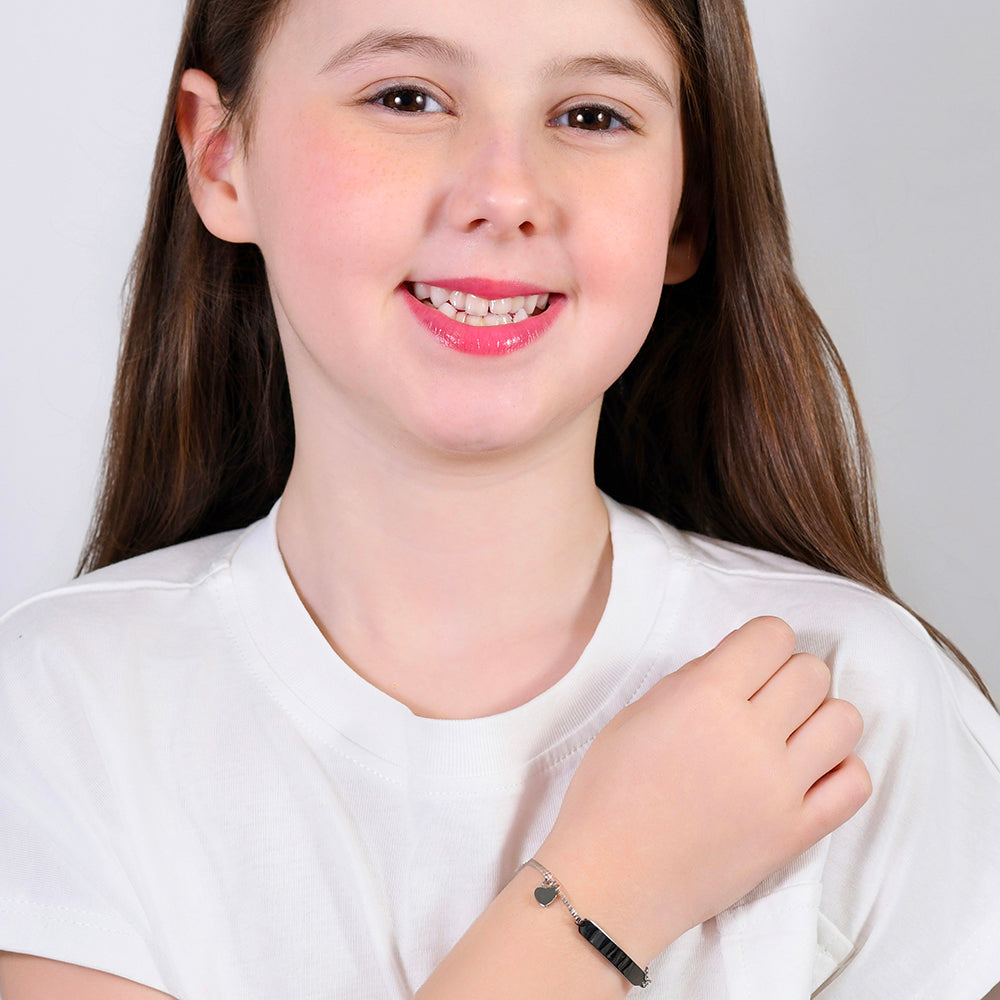 BRACCIALE BAMBINA IN ACCIAIO CUORI E PIASTRA
