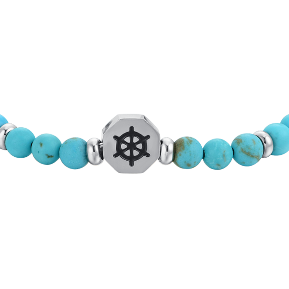 BRACCIALE BAMBINO IN ACCIAIO TIMONE CON PIETRE TURCHESI