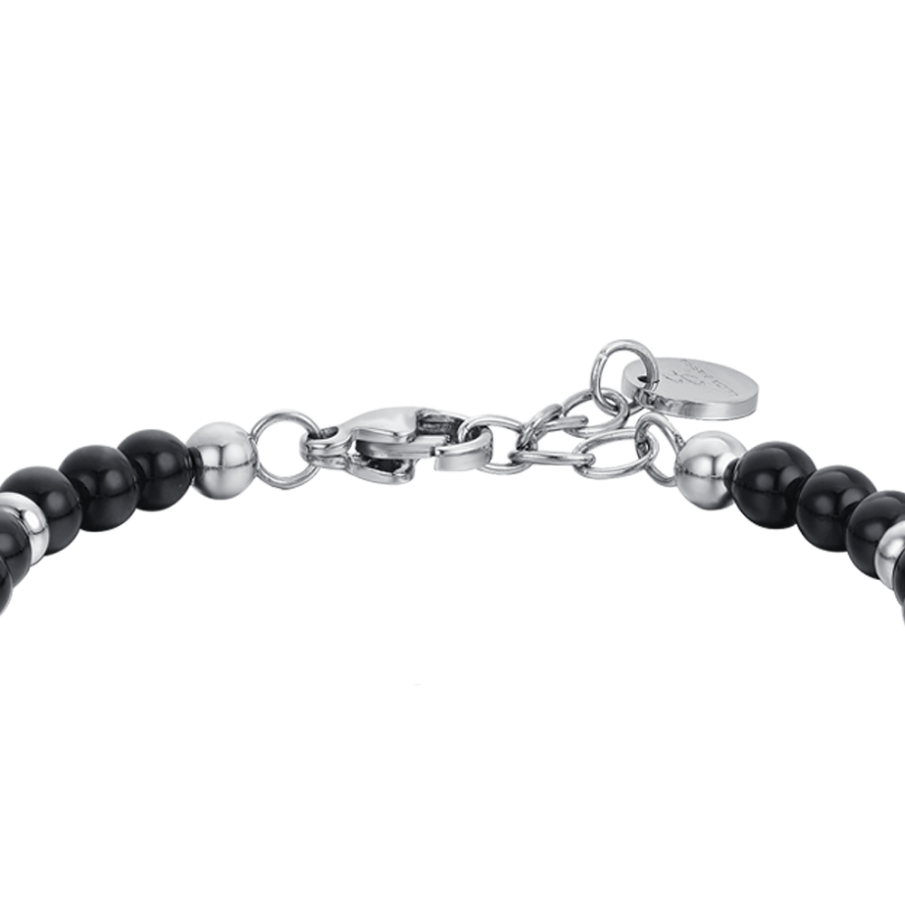 BRACCIALE BAMBINO IN ACCIAIO ANCORA CON PIETRE NERE