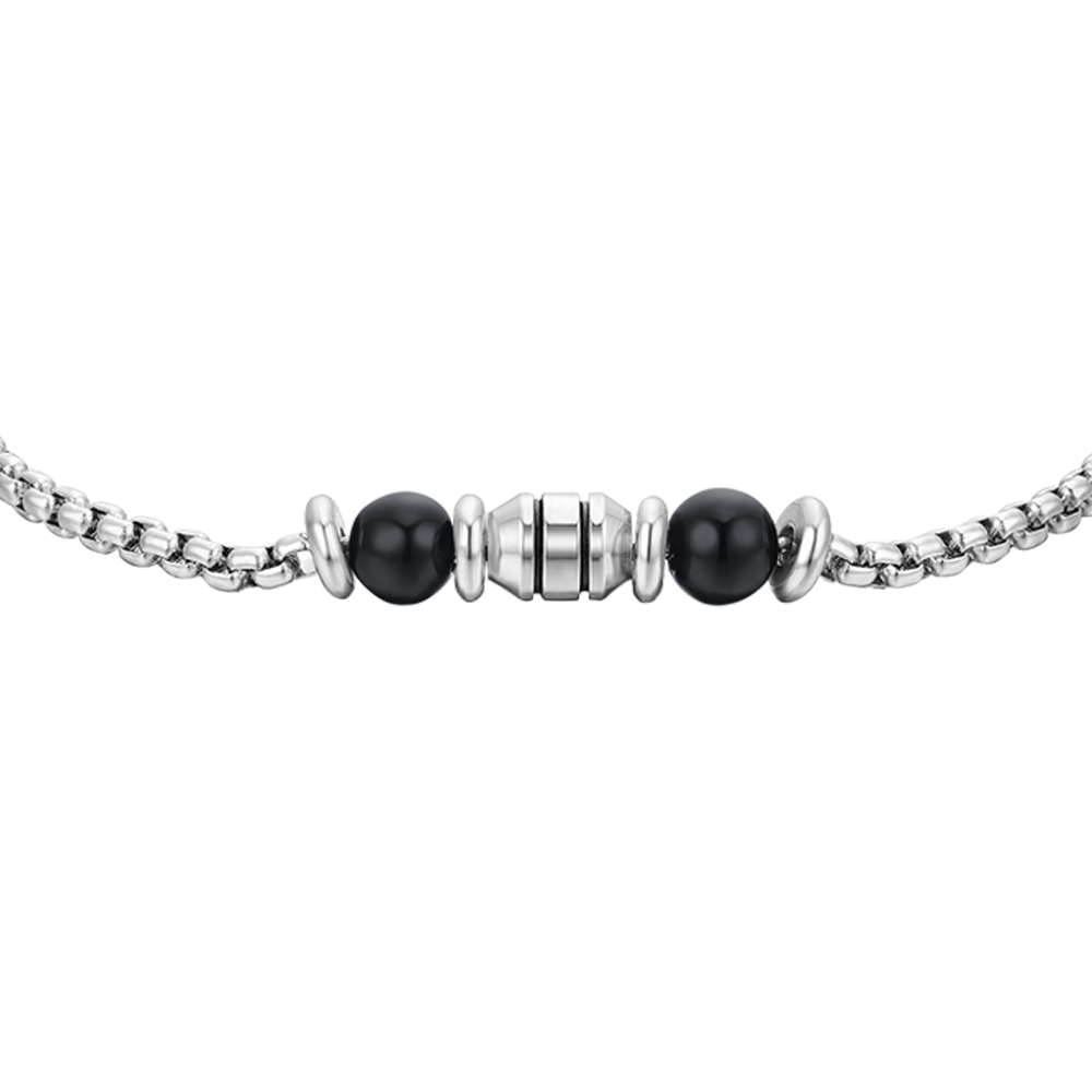 BRACCIALE BAMBINO IN ACCIAIO PIETRE NERE