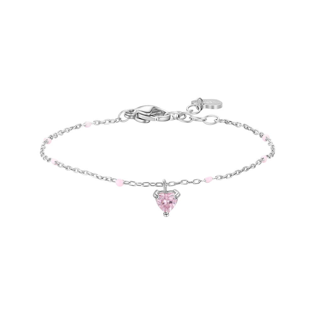 BRACCIALE BAMBINA IN ACCIAIO CON CUORE ZIRCONE ROSA E PIETRE ROSA