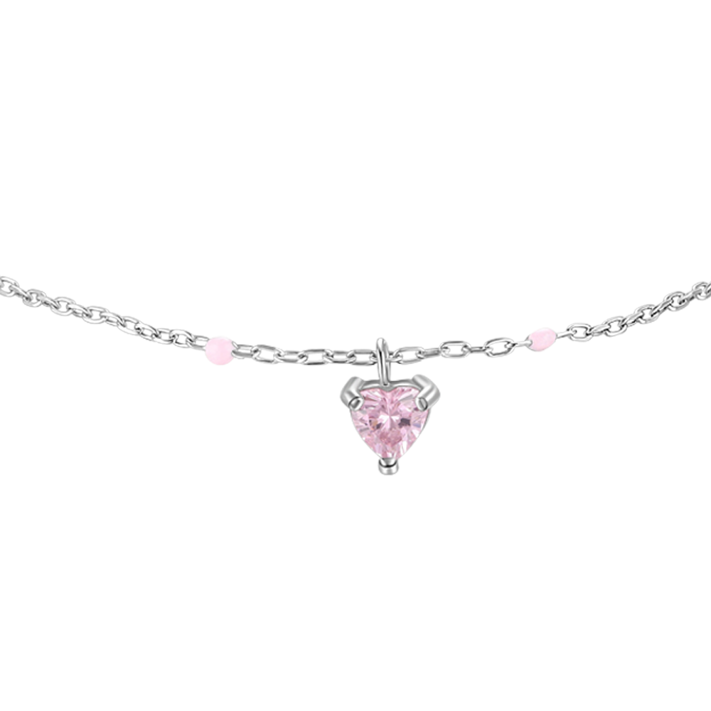 BRACCIALE BAMBINA IN ACCIAIO CON CUORE ZIRCONE ROSA E PIETRE ROSA