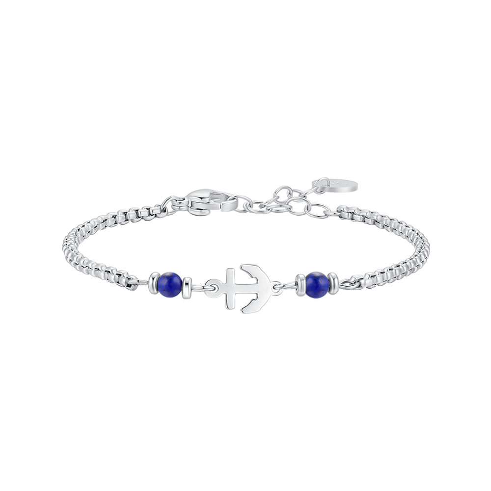 BRACCIALE BAMBINO IN ACCIAO CON ANCORA E PIETRE BLU LAPIS