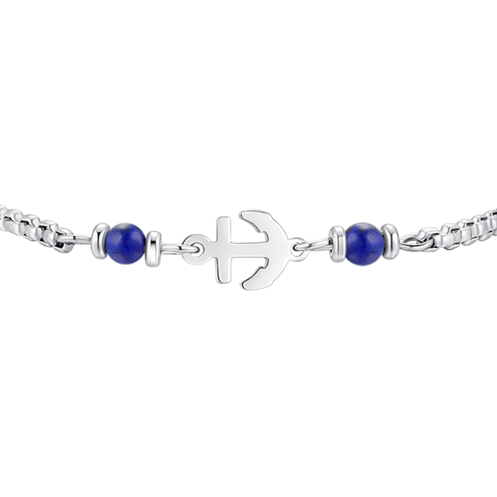 BRACCIALE BAMBINO IN ACCIAO CON ANCORA E PIETRE BLU LAPIS