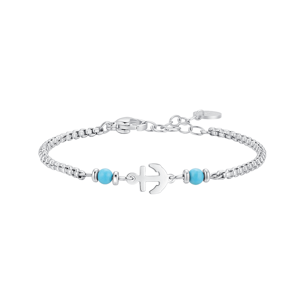 BRACCIALE BAMBINO IN ACCIAO CON ANCORA E PIETRE BLU TURCHESI