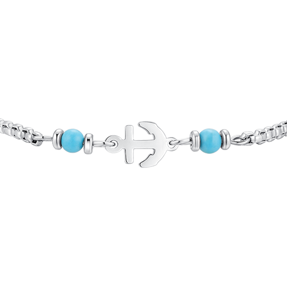 BRACCIALE BAMBINO IN ACCIAO CON ANCORA E PIETRE BLU TURCHESI