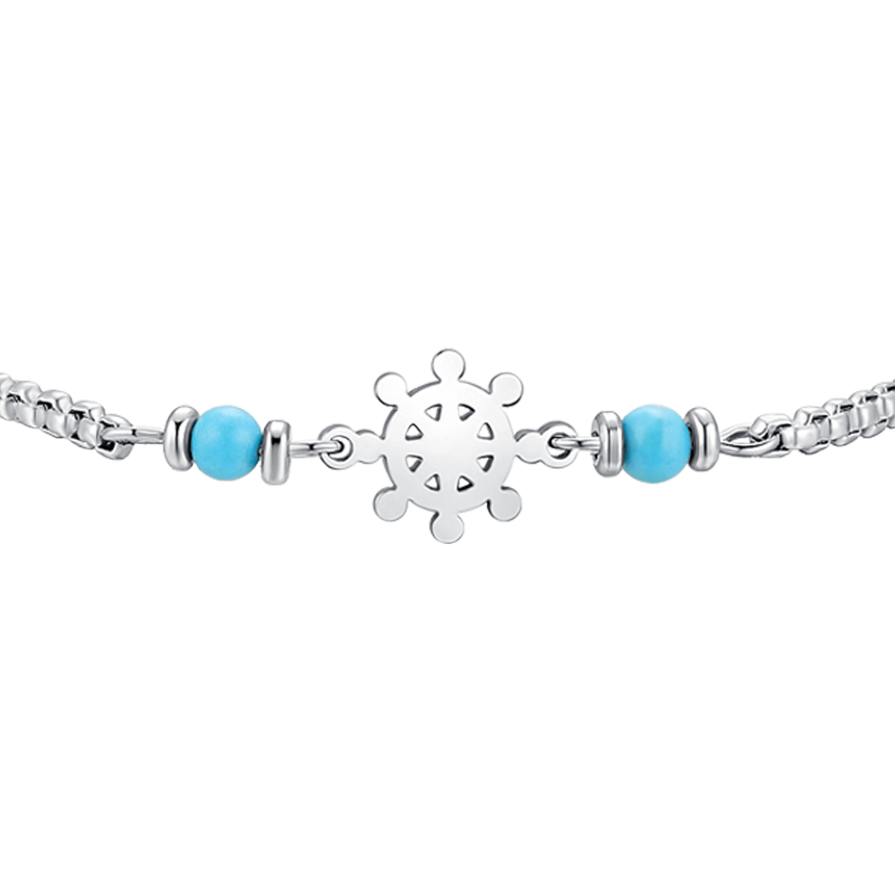 BRACCIALE BAMBINO IN ACCIAIO CON ANCORA E PIETRE TURCHESI