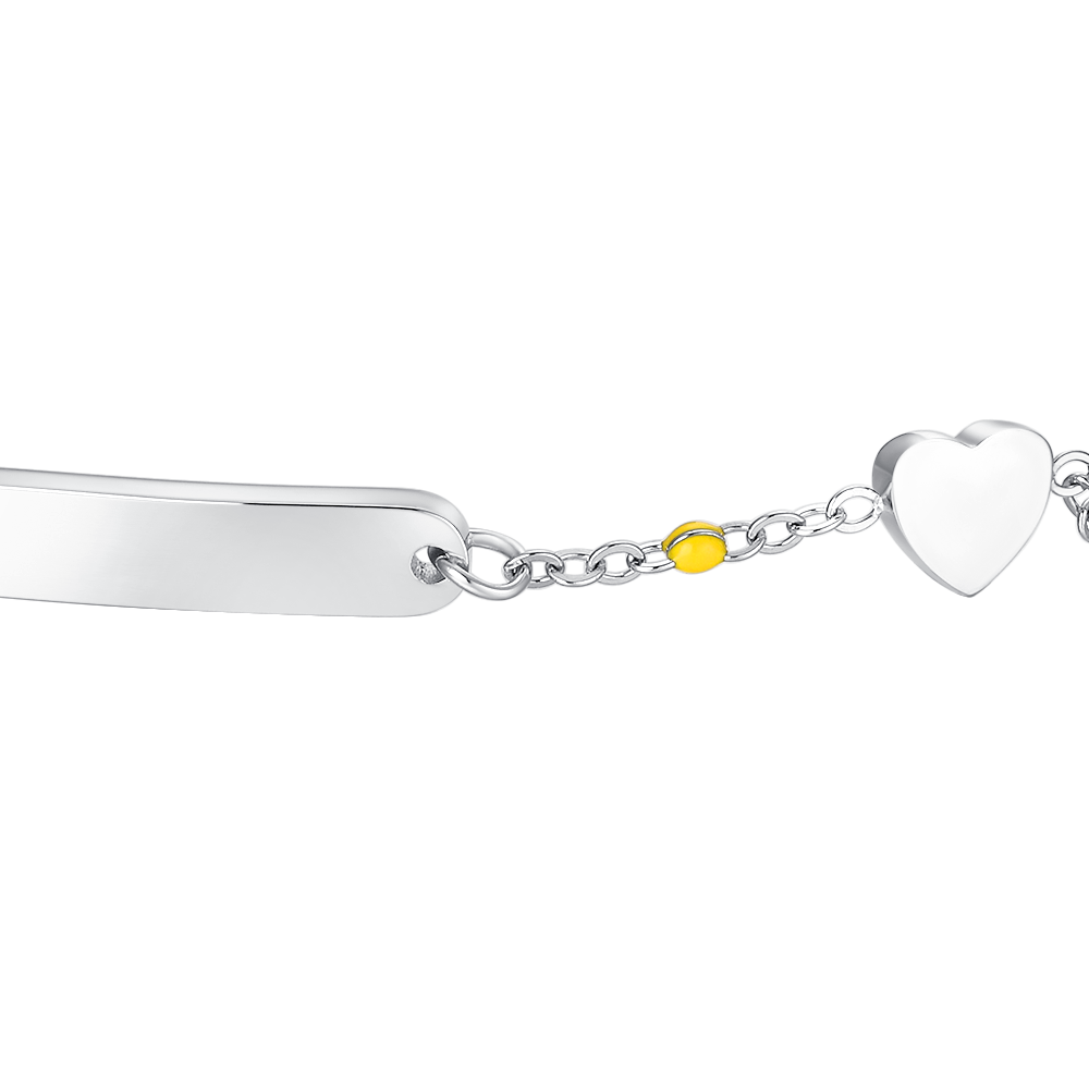 BRACCIALE BAMBINA IN ACCIAIO CON PIASTRA, CUORE ED ELEMENTI MULTICOLOR