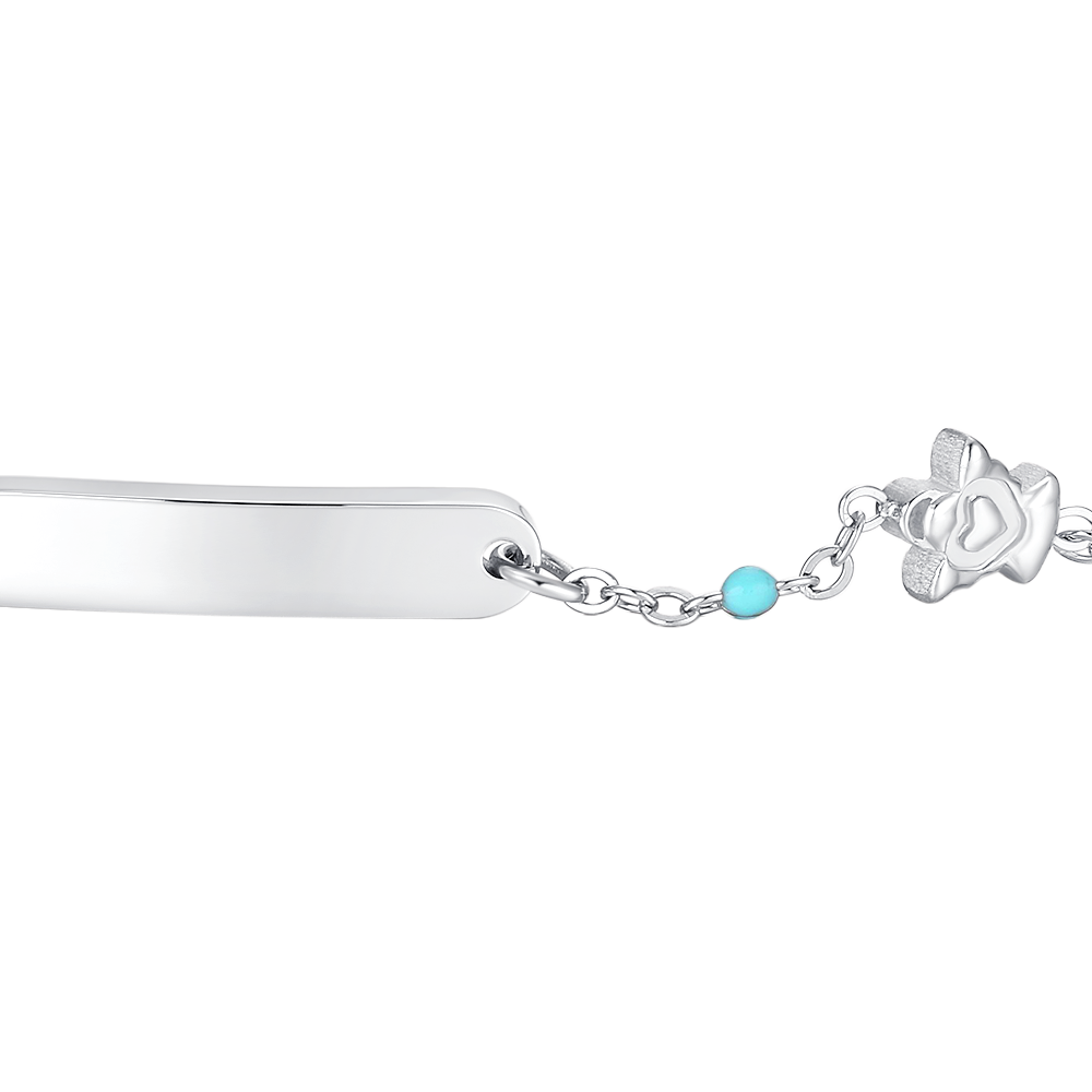 BRACCIALE BAMBINA IN ACCIAIO CON PIASTRA, ANGELO ED ELEMENTI MULTICOLOR