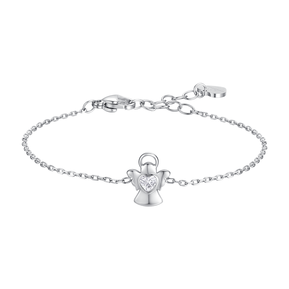BRACCIALE BAMBINA IN ACCIAIO ANGELO CON ZIRCONE BIANCO