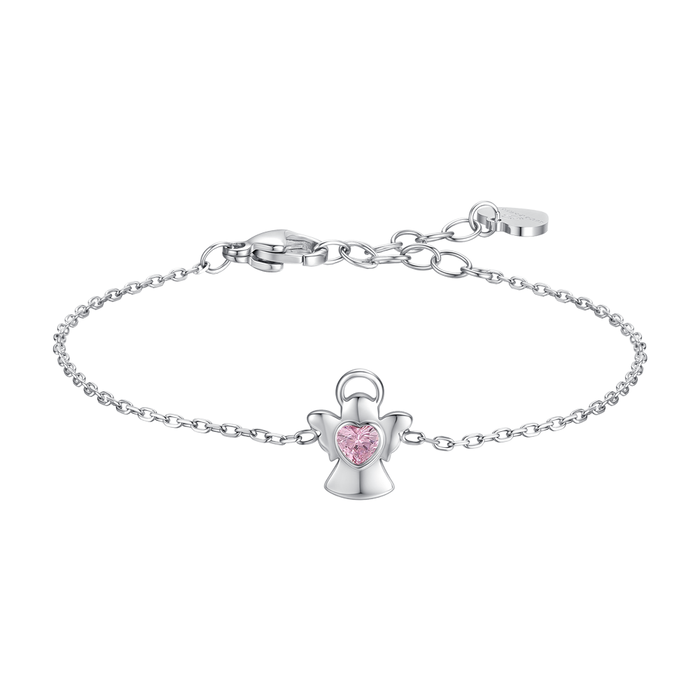 BRACCIALE BAMBINA IN ACCIAIO ANGELO CON ZIRCONE ROSA