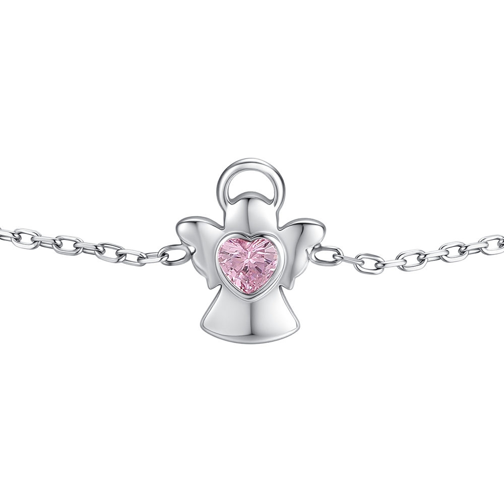 BRACCIALE BAMBINA IN ACCIAIO ANGELO CON ZIRCONE ROSA
