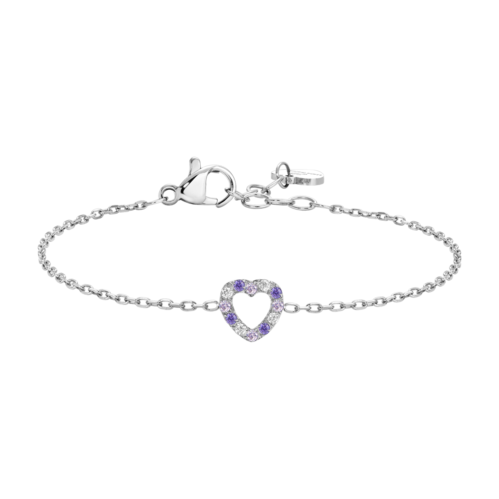 BRACCIALE BAMBINA IN ACCIAIO CON CUORE CON ZIRCONI BIANCHI E VIOLA
