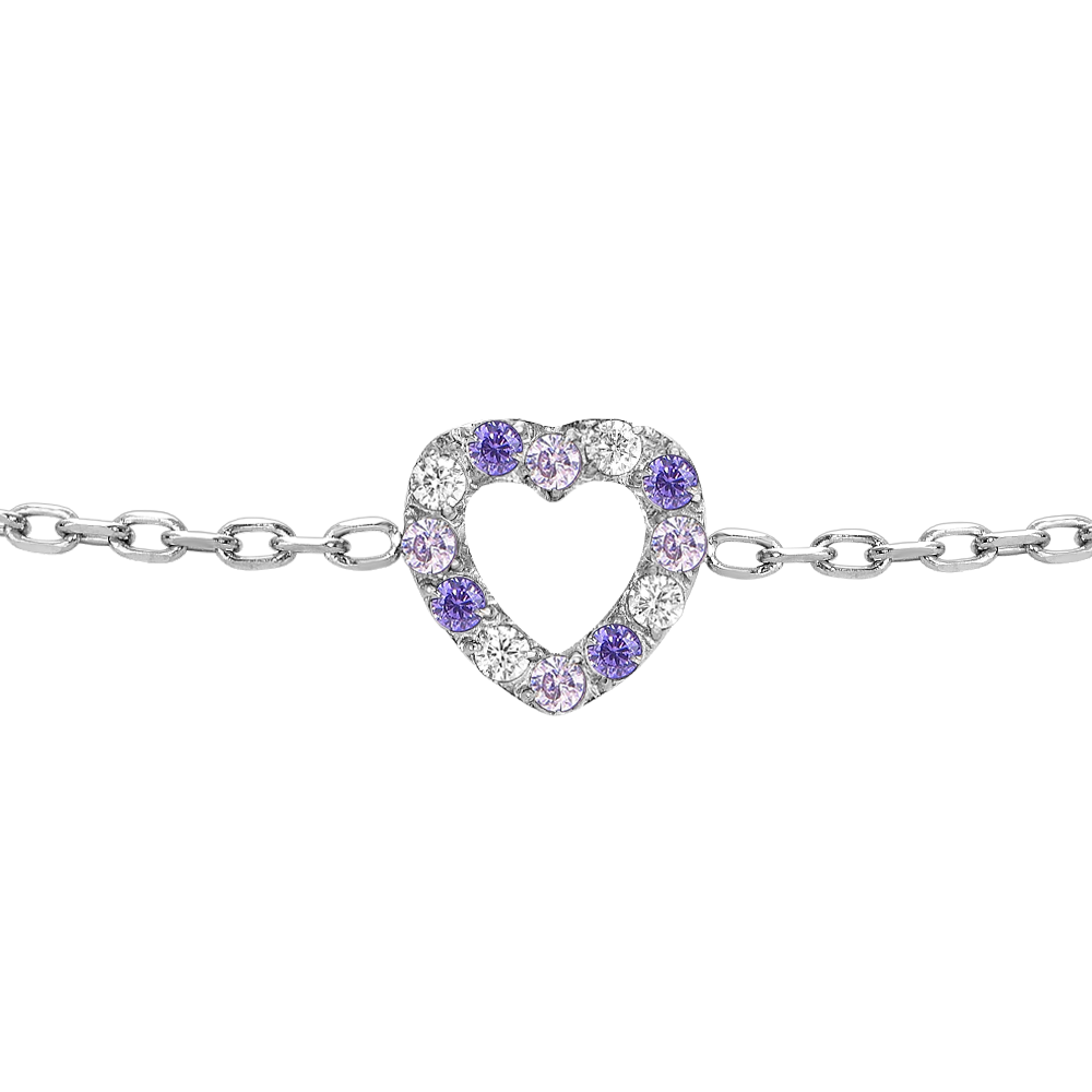BRACCIALE BAMBINA IN ACCIAIO CON CUORE CON ZIRCONI BIANCHI E VIOLA