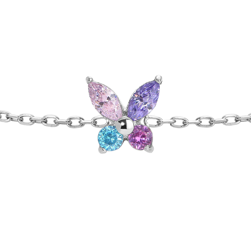 BRACCIALE BAMBINA IN ACCIAIO CON FARFALLA CON ZIRCONI MULTICOLOR