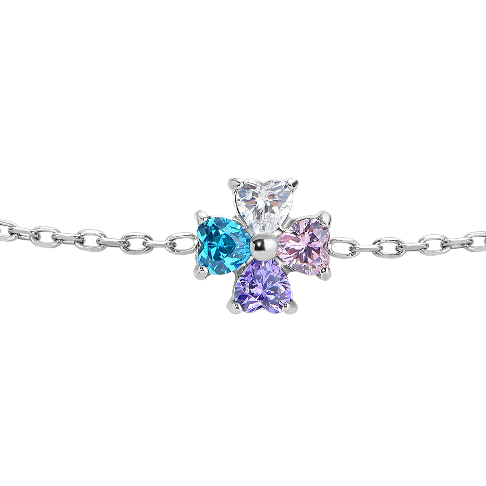 BRACCIALE BAMBINA IN ACCIAIO CON QUADRIFOGLIO CON ZIRCONI MULTICOLOR