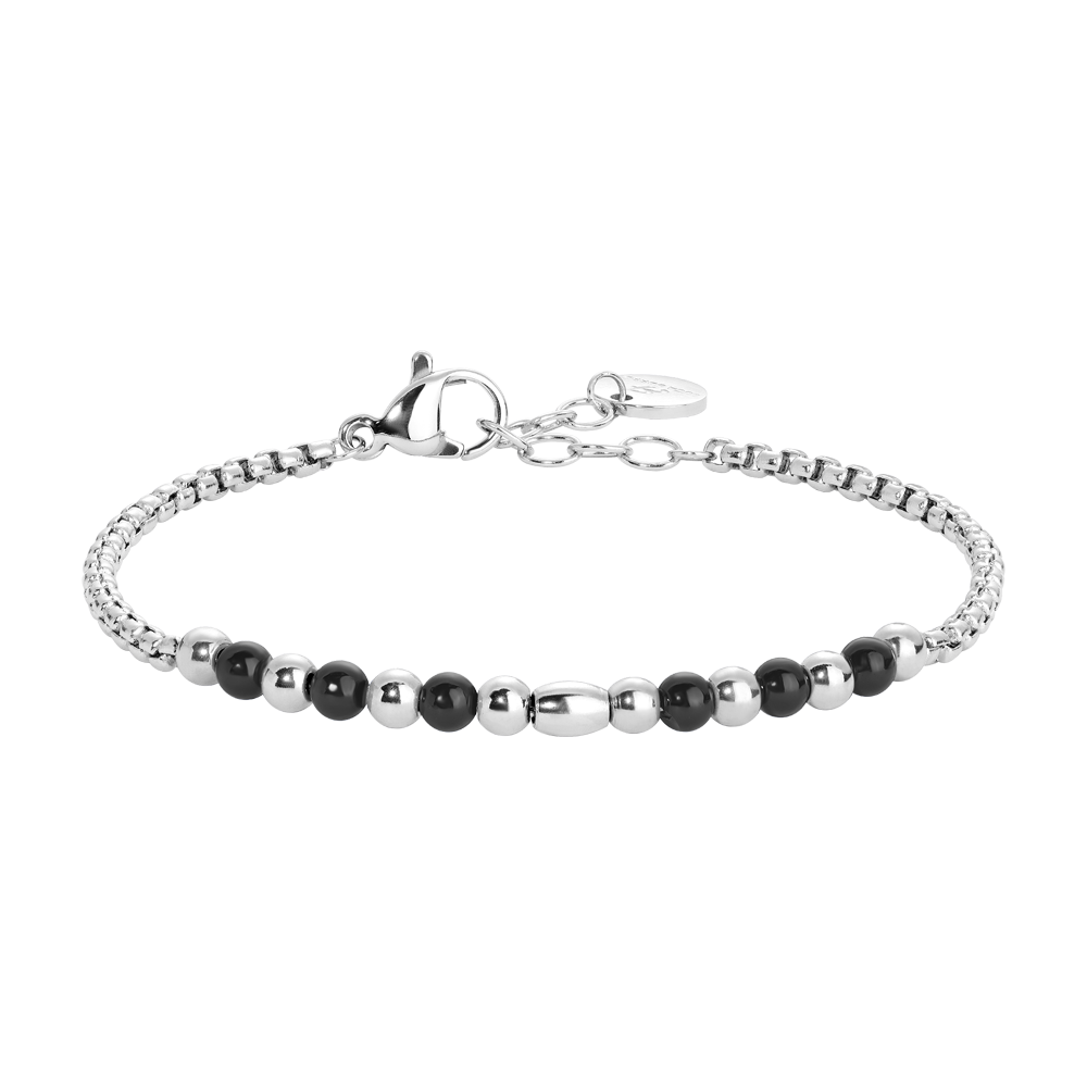 BRACCIALE BAMBINO IN ACCIAIO CON SFERE ED AGATA NERA