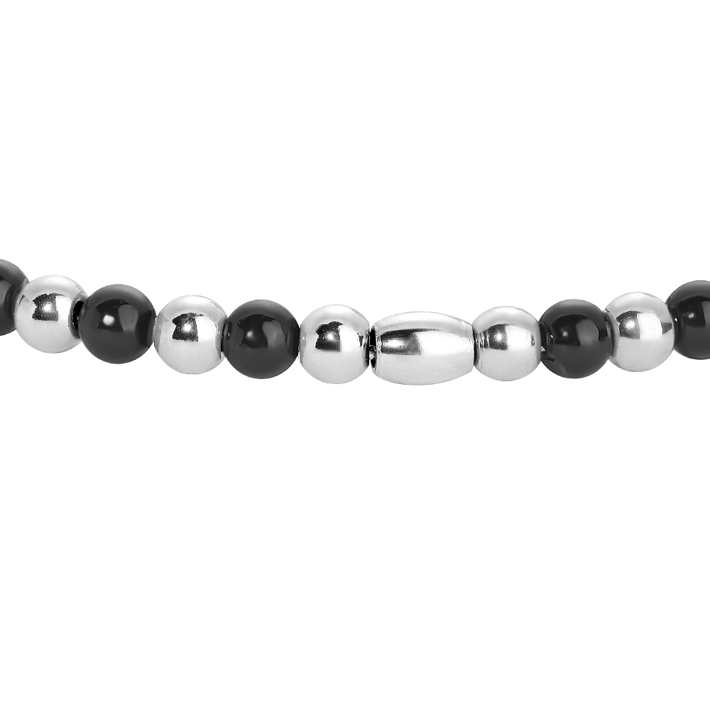 BRACCIALE BAMBINO IN ACCIAIO CON SFERE ED AGATA NERA