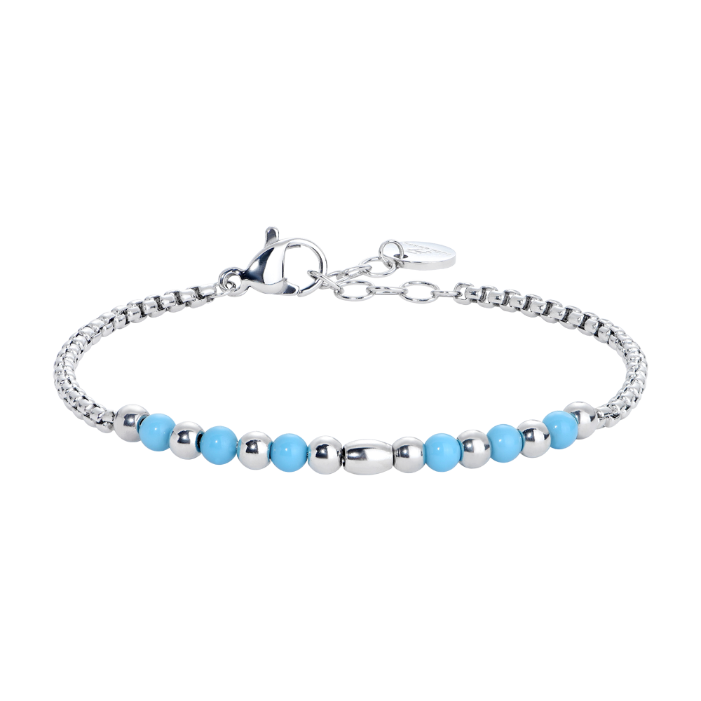 BRACCIALE BAMBINO IN ACCIAIO CON SFERE E PIETRE TURCHESI