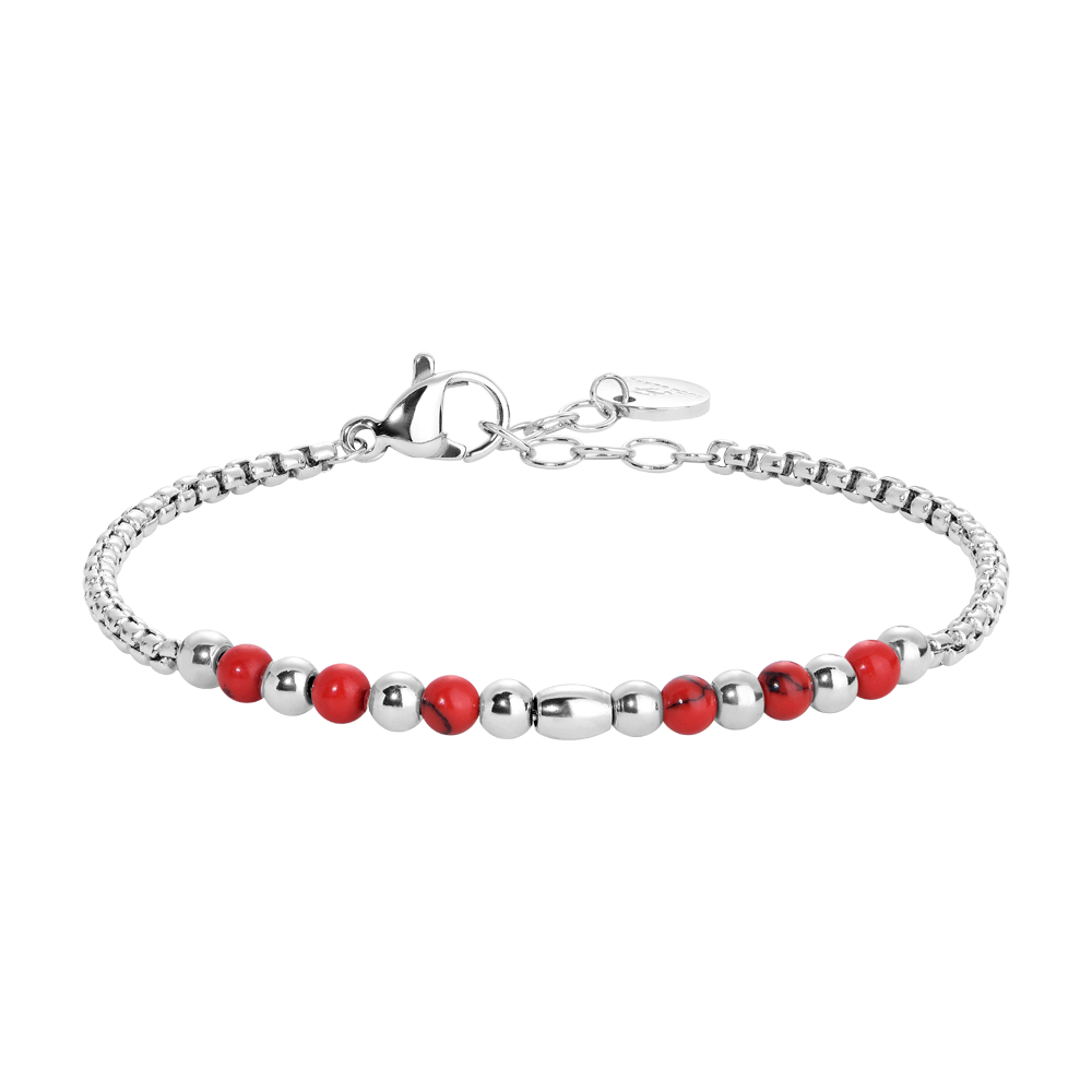 BRACCIALE BAMBINO IN ACCIAIO CON SFERE E PIETRE ROSSE