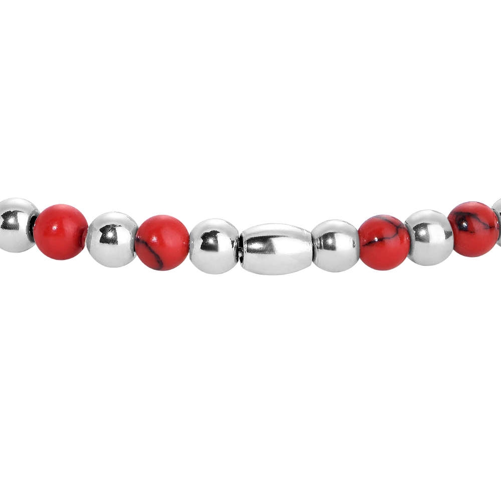 BRACCIALE BAMBINO IN ACCIAIO CON SFERE E PIETRE ROSSE