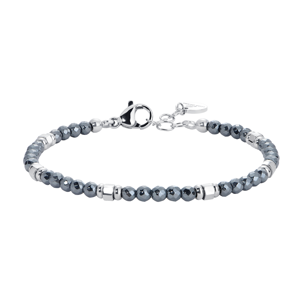 BRACCIALE BAMBINO IN ACCIAIO CON EMATITE GRIGIA ED ELEMENTI IN ACCIAIO