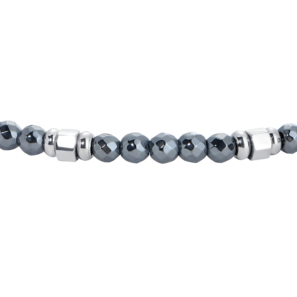 BRACCIALE BAMBINO IN ACCIAIO CON EMATITE GRIGIA ED ELEMENTI IN ACCIAIO