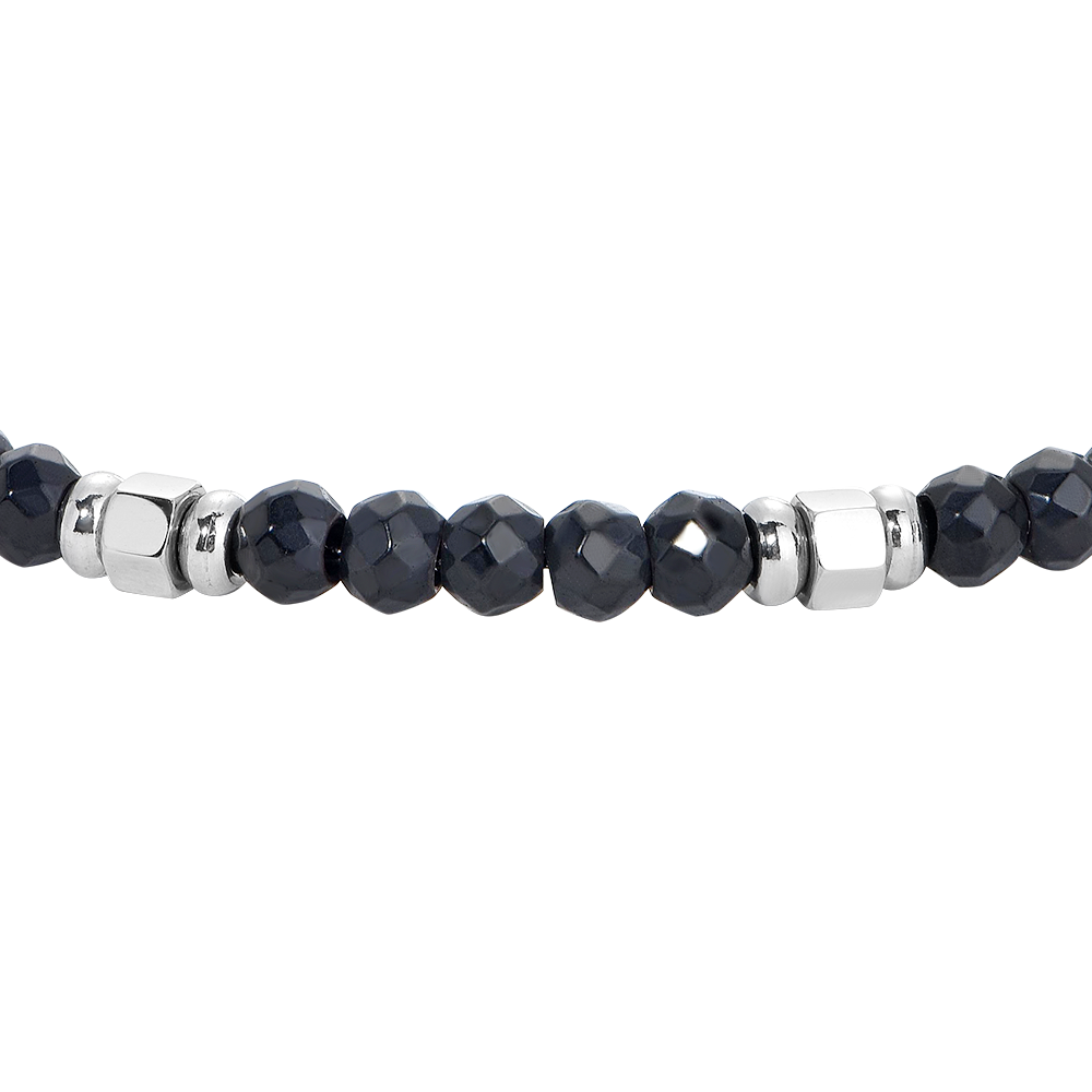 BRACCIALE BAMBINO IN ACCIAIO CON EMATITE NERA ED ELEMENTI IN ACCIAIO