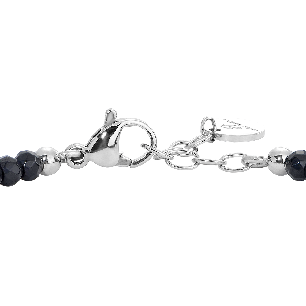 BRACCIALE BAMBINO IN ACCIAIO CON EMATITE NERA ED ELEMENTI IN ACCIAIO