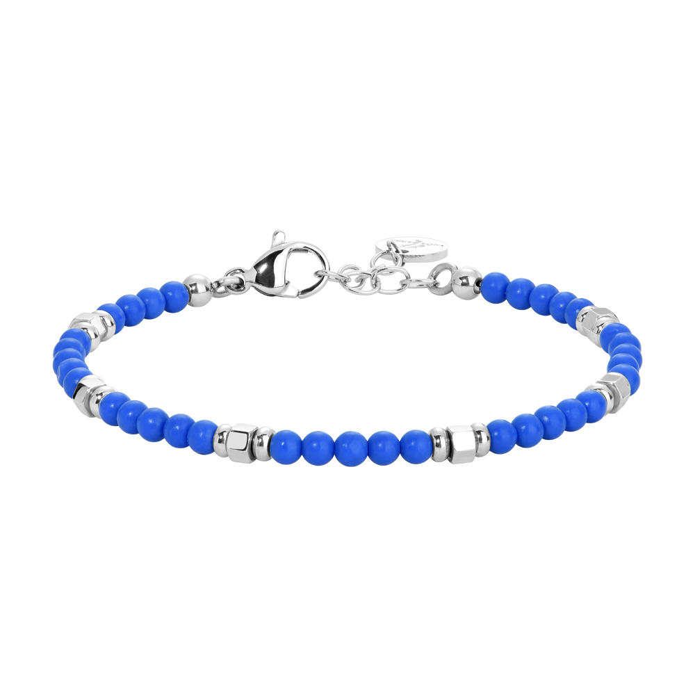 BRACCIALE BAMBINO IN ACCIAIO CON PIETRE BLU ED ELEMENTI IN ACCIAIO