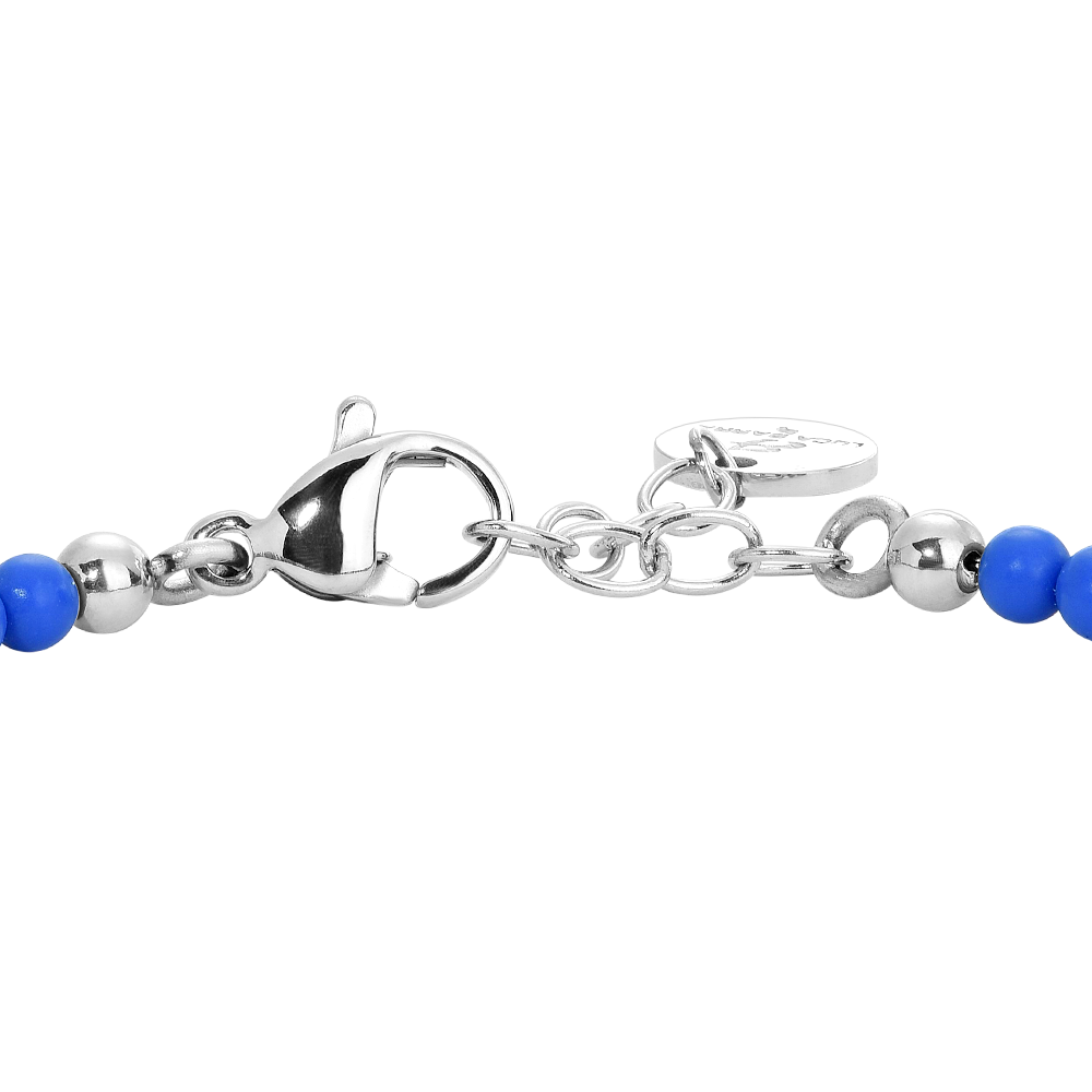 BRACCIALE BAMBINO IN ACCIAIO CON PIETRE BLU ED ELEMENTI IN ACCIAIO