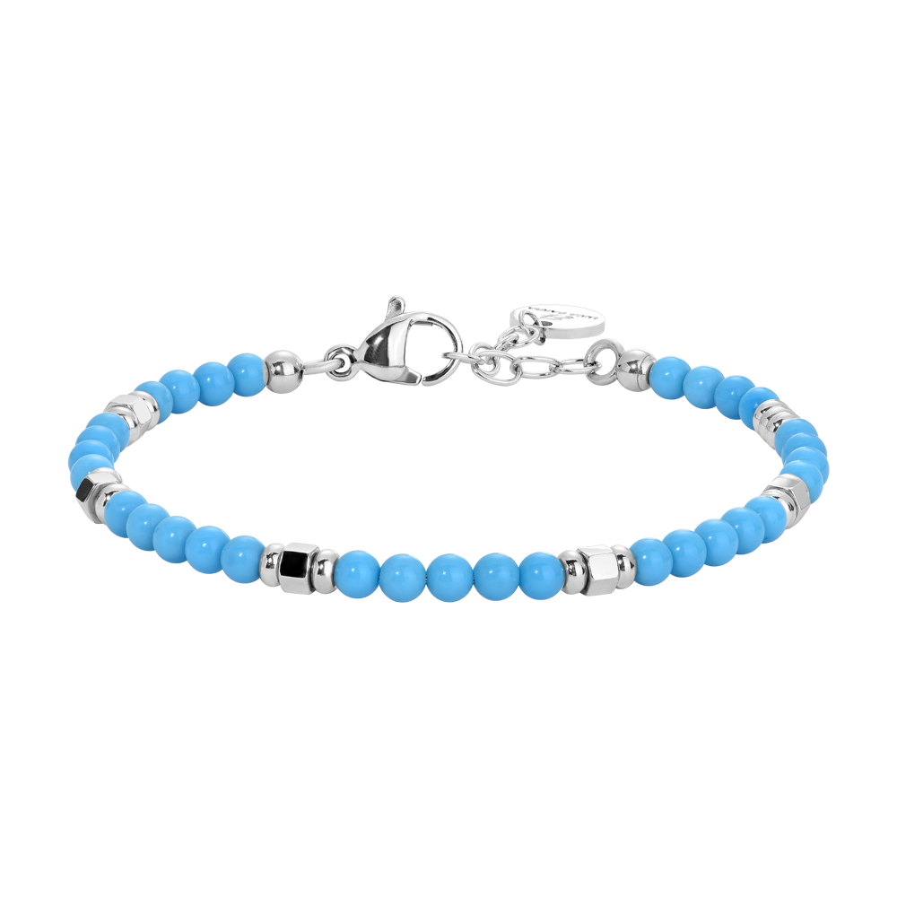 BRACCIALE BAMBINO IN ACCIAIO CON PIETRE TURCHESI ED ELEMENTI IN ACCIAIO