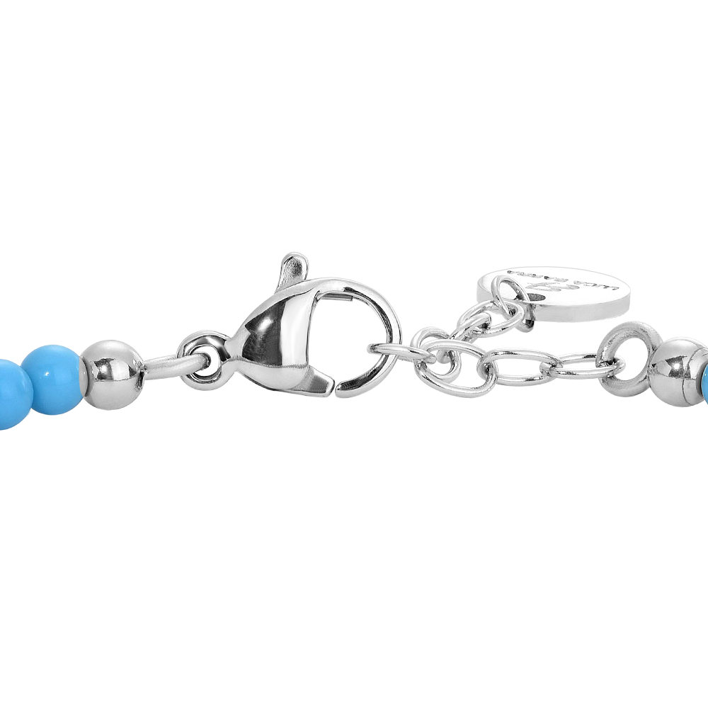 BRACCIALE BAMBINO IN ACCIAIO CON PIETRE TURCHESI ED ELEMENTI IN ACCIAIO