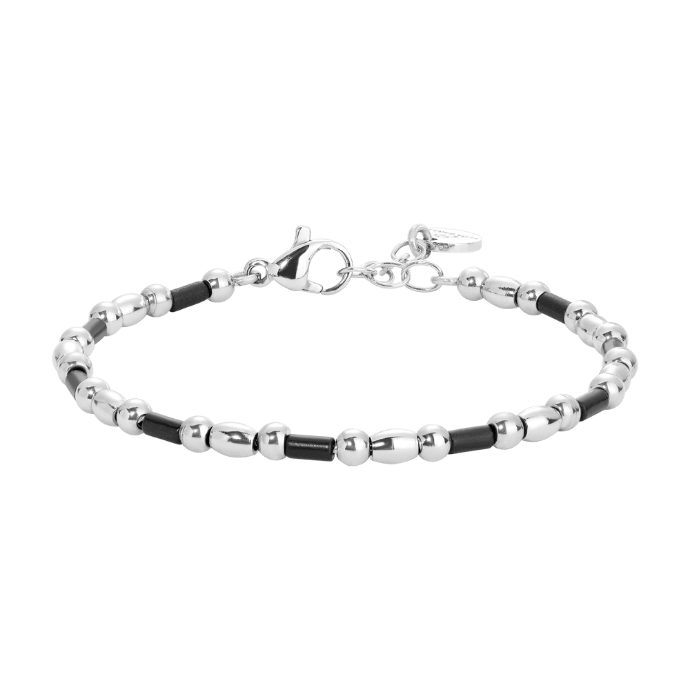 BRACCIALE BAMBINO IN ACCIAIO CON SFERE ED ELEMENTI NERI