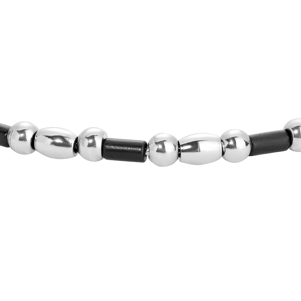BRACCIALE BAMBINO IN ACCIAIO CON SFERE ED ELEMENTI NERI