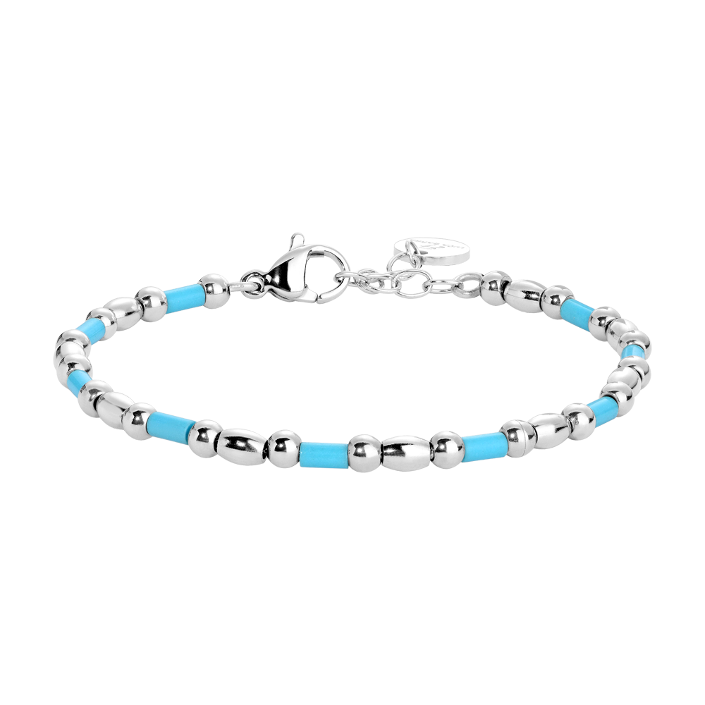 BRACCIALE BAMBINO IN ACCIAIO CON SFERE ED ELEMENTI TURCHESI