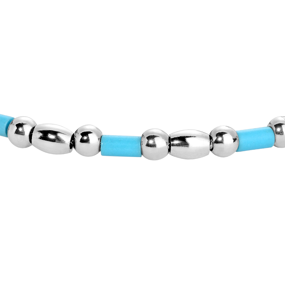 BRACCIALE BAMBINO IN ACCIAIO CON SFERE ED ELEMENTI TURCHESI