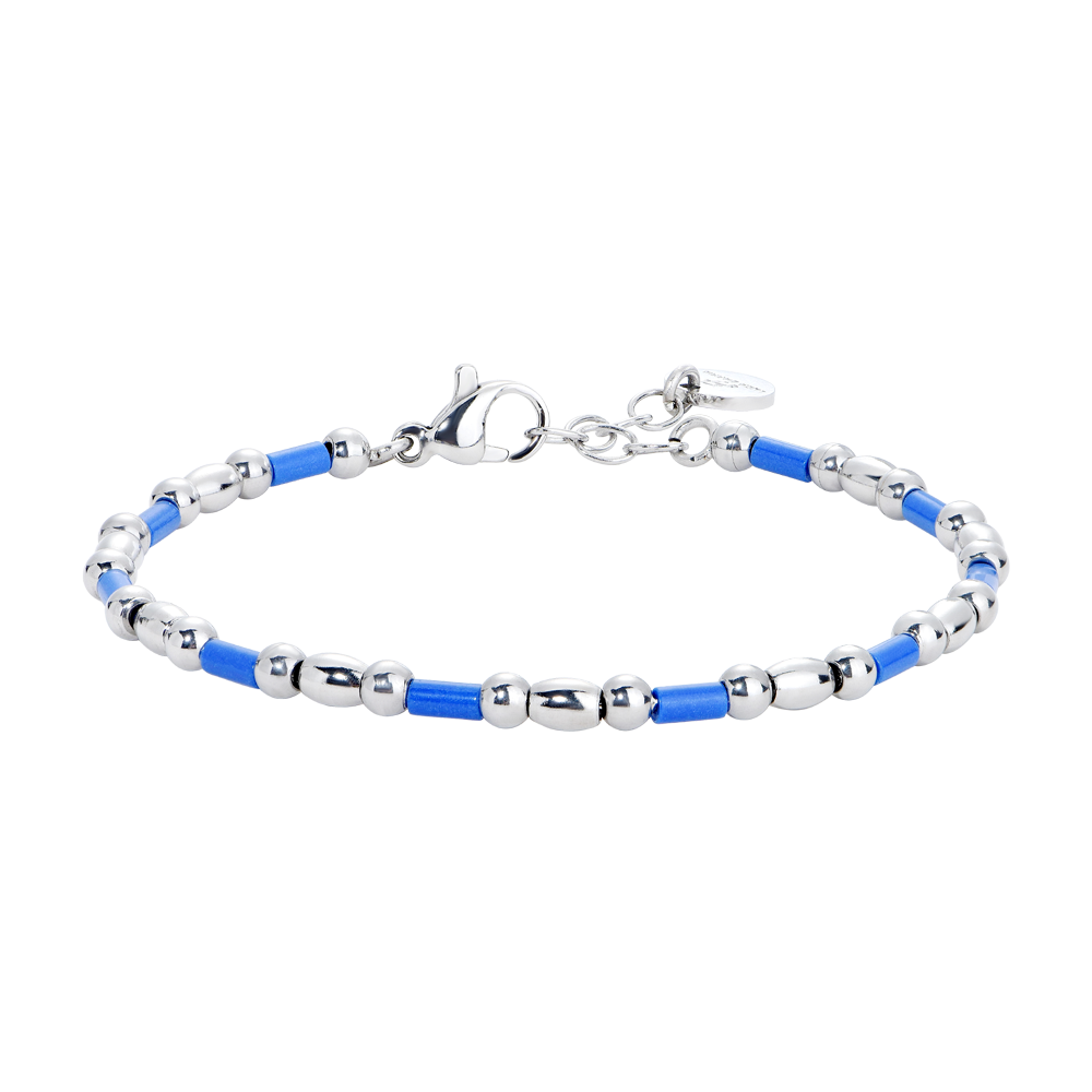 BRACCIALE BAMBINO IN ACCIAIO CON SFERE ED ELEMENTI BLU