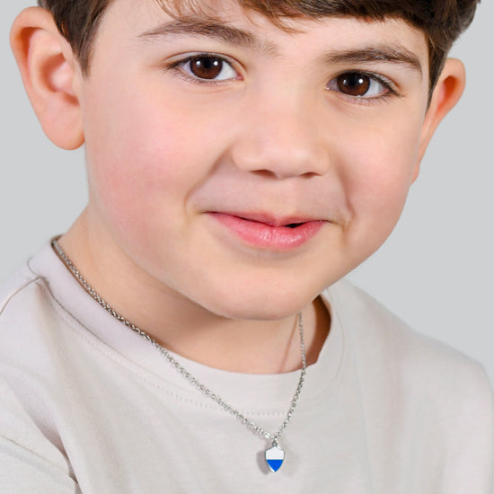 COLLANA BAMBINO IN ACCIAIO CON SMALTO BIANCO E AZZURRO