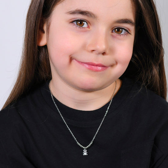 COLLANA BAMBINA IN ACCIAIO CON ORSETTO CON CRISTALLI BIANCHI