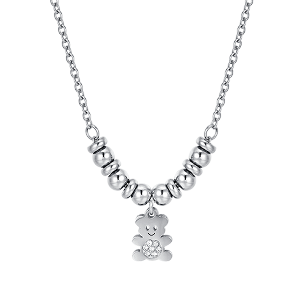 COLLANA BAMBINA IN ACCIAIO CON ORSETTO CON CRISTALLI BIANCHI